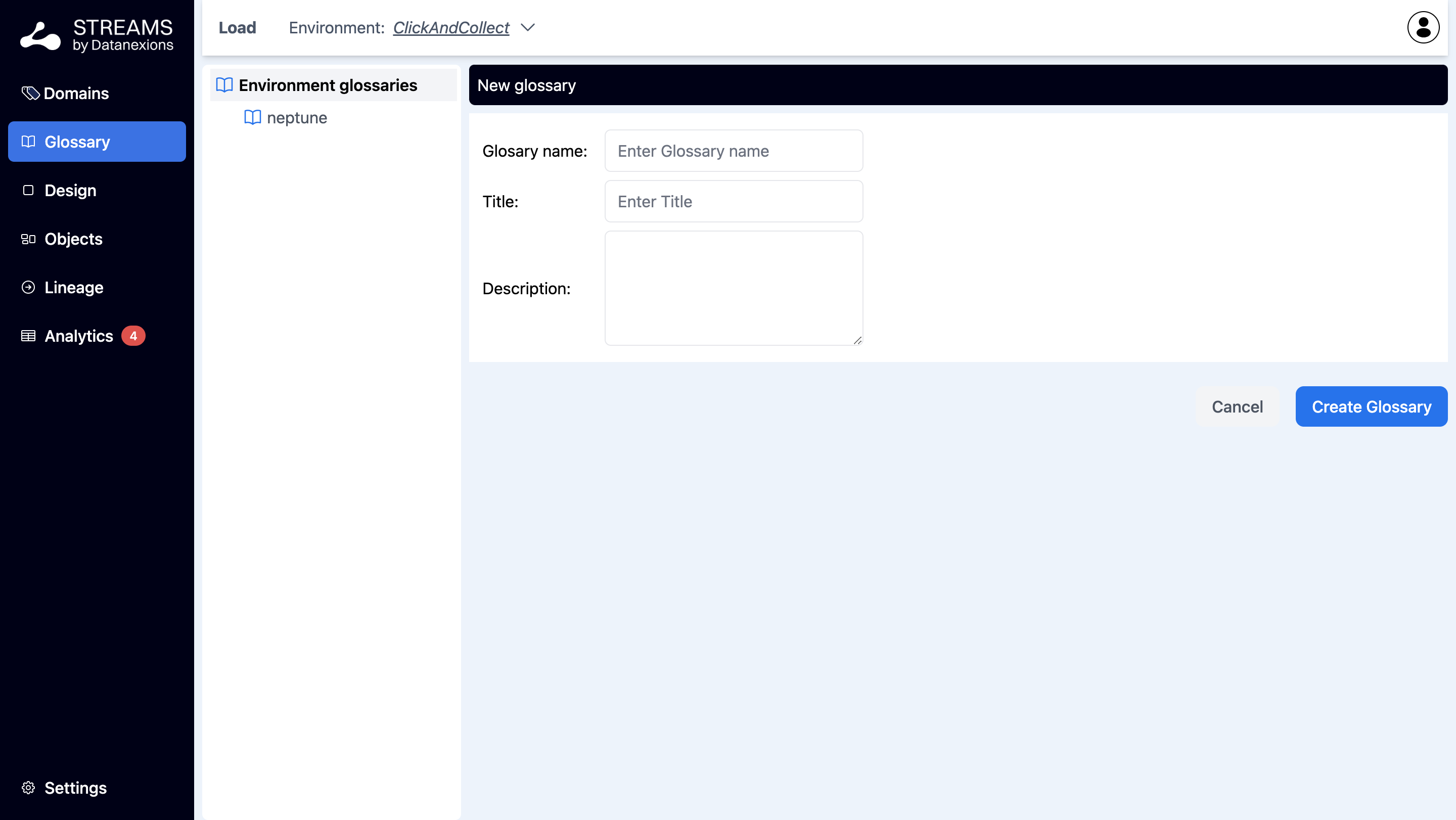 Glossaries – écran 2